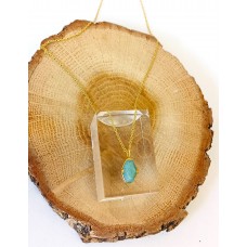 Ασημένιο κολιέ επίχρυσο - εξάγωνο με ημιπολύτιμη πέτρα amazonite (SN190)